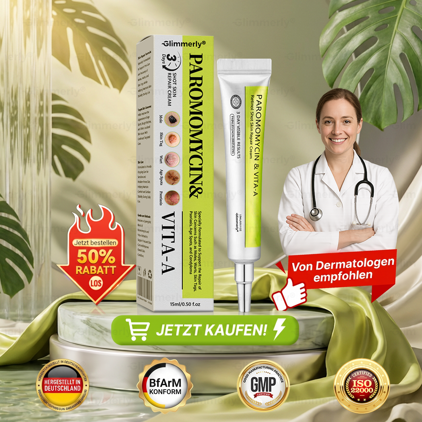 Zeitlich begrenztes Angebot 🎁 Herzlichen Glückwunsch! Du bist heute der 269. Kunde 🎉 Jetzt 50% Rabatt auf deinen nächsten Einkauf von 𝐺𝑙𝑖𝑚𝑚𝑒𝑟𝑙𝑦® Paromomycin & Vita-A Retinol Skin Repair Cream 🛒
